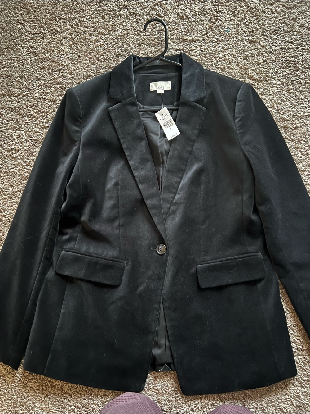 LOFT Black Velvet Single-Button Blazer